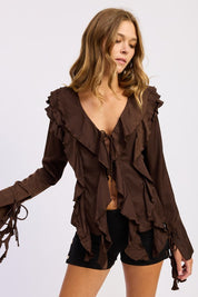 Tie Front Ruffled Top | Blouses Daverri Fashions
