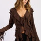 Tie Front Ruffled Top - DAVERRI FASHIONS