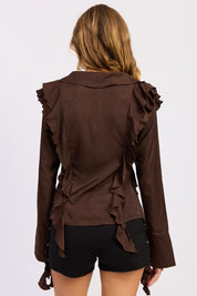 Tie Front Ruffled Top | Blouses Daverri Fashions