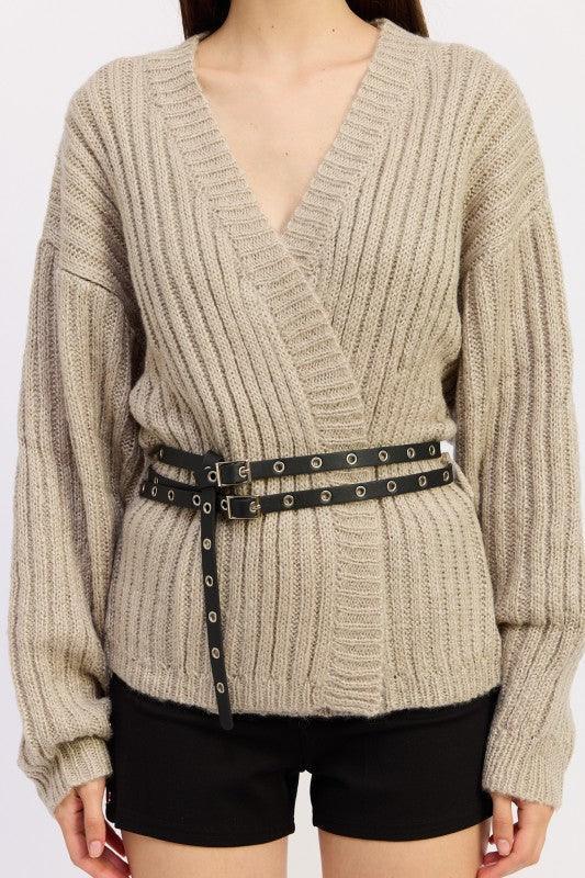 Wrapped Cardigan with Belt - DAVERRI FASHIONS