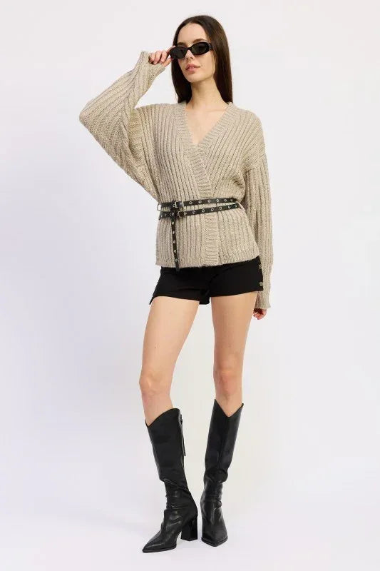 Wrapped Cardigan with Belt - DAVERRI FASHIONS