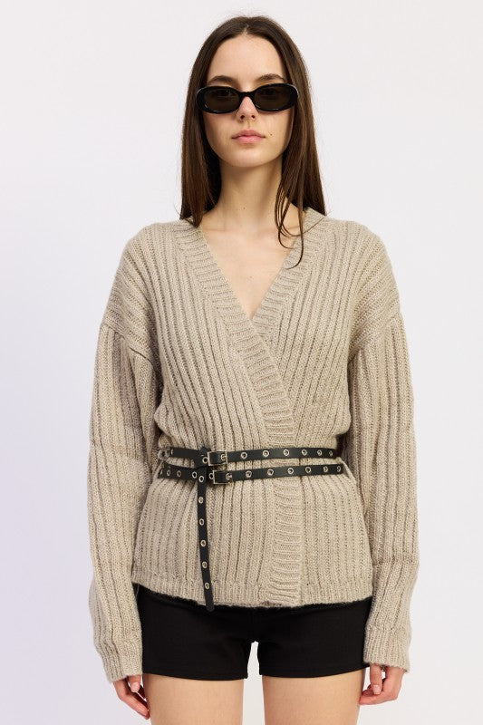 Wrapped Cardigan with Belt | Cardigans Daverri Fashions