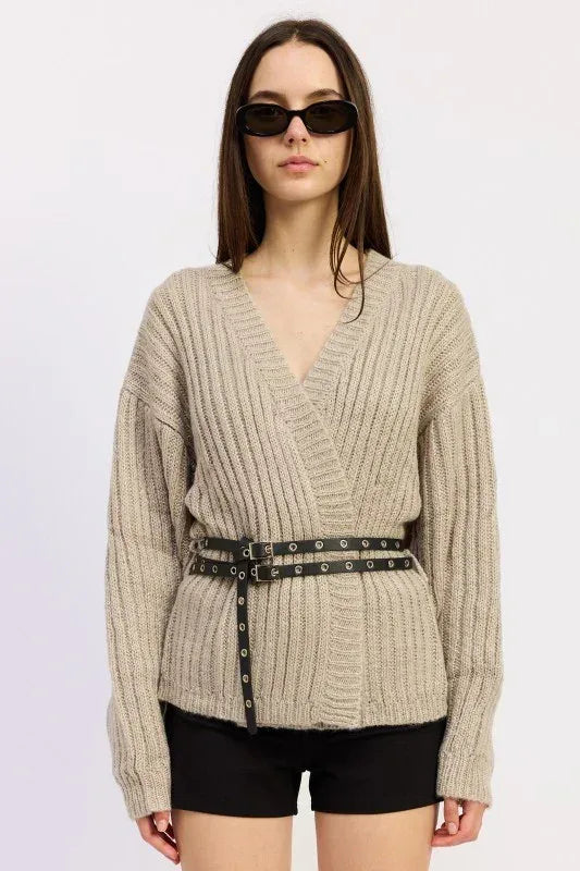 Wrapped Cardigan with Belt - DAVERRI FASHIONS