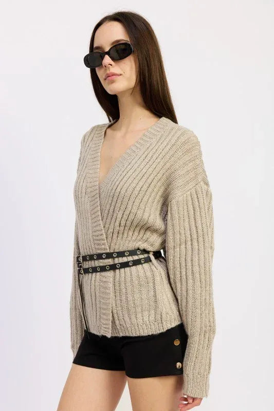 Wrapped Cardigan with Belt - DAVERRI FASHIONS