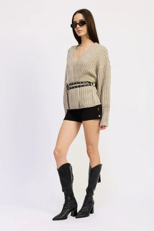 Wrapped Cardigan with Belt - DAVERRI FASHIONS