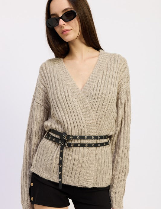 WARM GREY Wrapped Cardigan with Belt | Cardigans Daverri Fashions