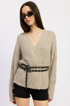 Wrapped Cardigan with Belt - DAVERRI FASHIONS