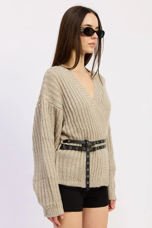 Wrapped Cardigan with Belt - DAVERRI FASHIONS