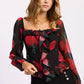FLORAL LONG SLEEVE RUFFLED TOP - DAVERRI FASHIONS