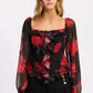 FLORAL LONG SLEEVE RUFFLED TOP - DAVERRI FASHIONS