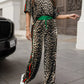 Leopard Round Neck Top and Pants Two-Piece Set - DAVERRI FASHIONS
