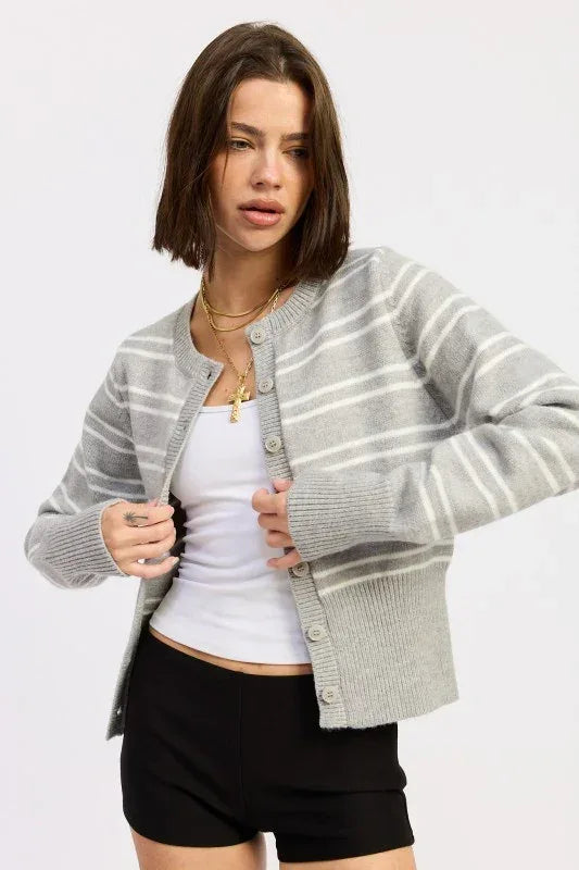 Button Down Striped Cardigan - DAVERRI FASHIONS