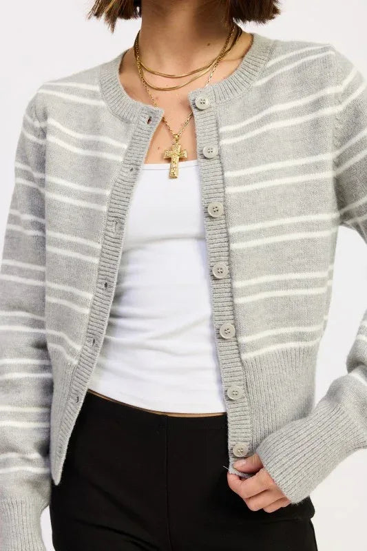 Button Down Striped Cardigan - DAVERRI FASHIONS