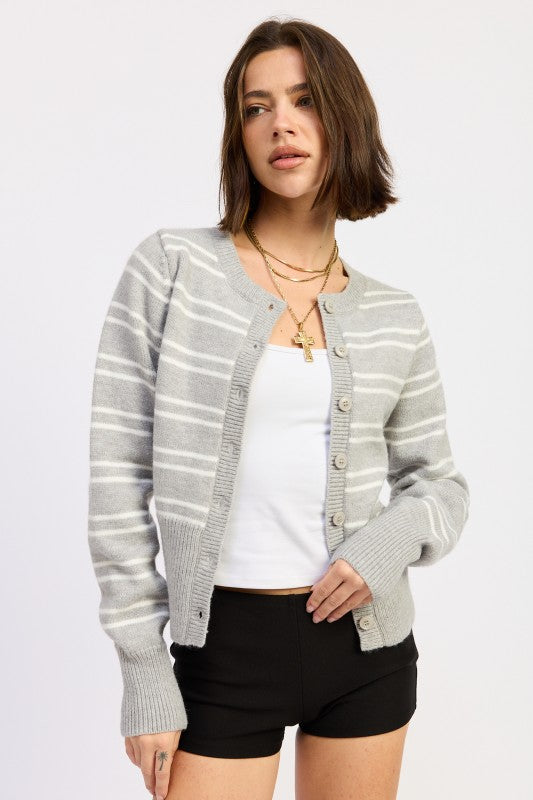 HEATHER GREY STRIPE Button Down Striped Cardigan | Cardigans Daverri Fashions