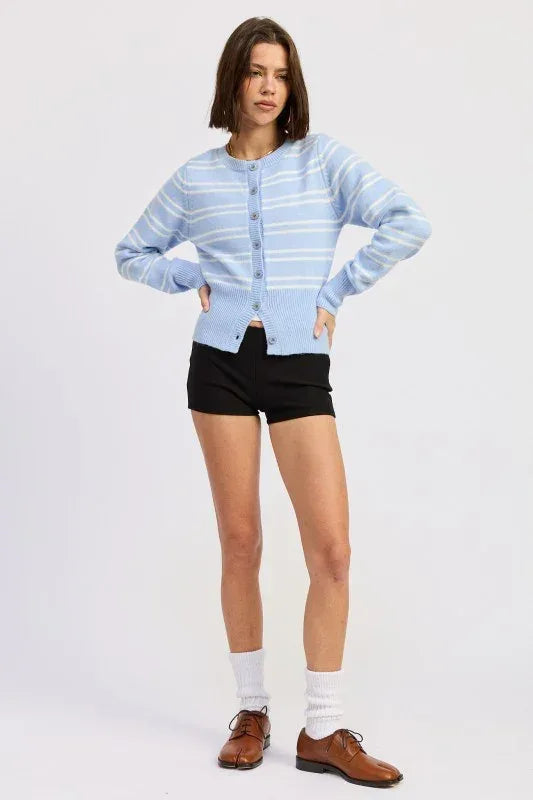 Button Down Striped Cardigan - DAVERRI FASHIONS