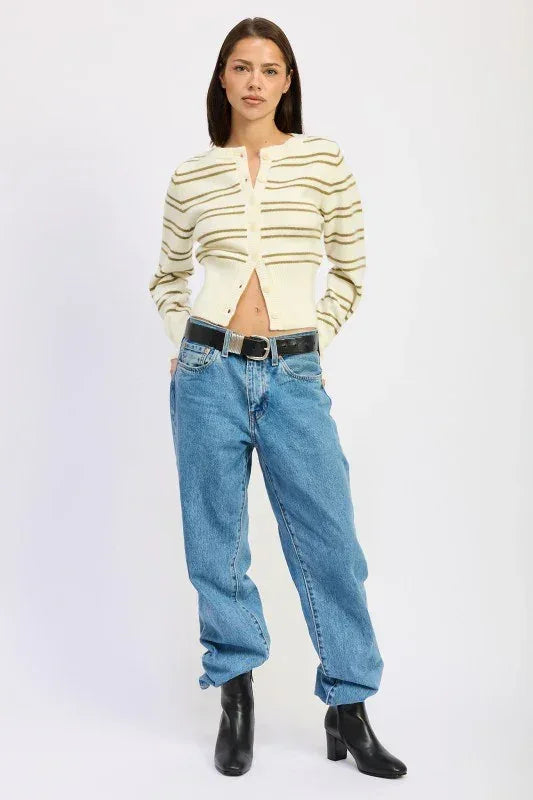 Button Down Striped Cardigan - DAVERRI FASHIONS