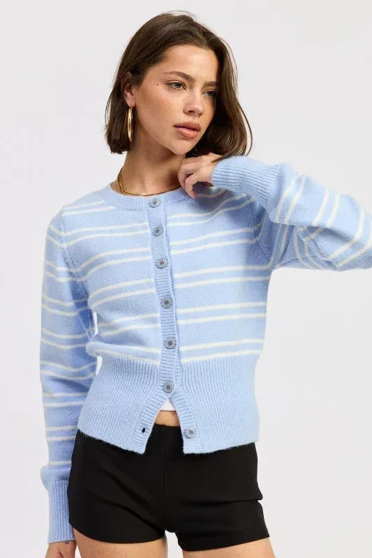 Button Down Striped Cardigan - DAVERRI FASHIONS
