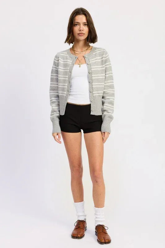 Button Down Striped Cardigan - DAVERRI FASHIONS
