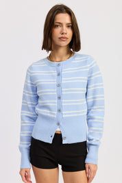 SKY BLUE STRIPE Button Down Striped Cardigan | Cardigans Daverri Fashions