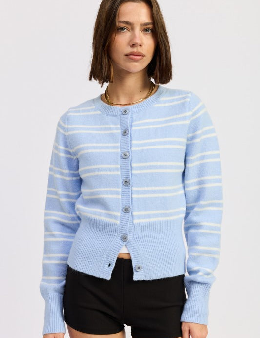 SKY BLUE STRIPE Button Down Striped Cardigan | Cardigans Daverri Fashions