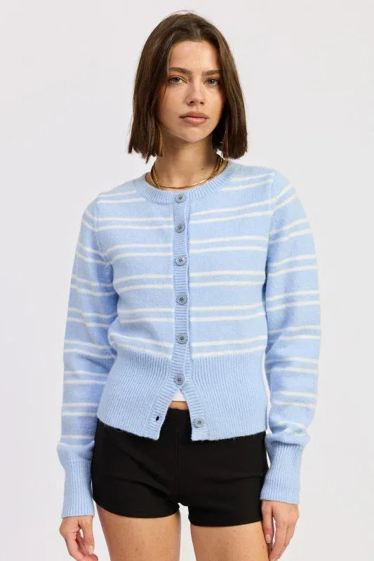 Button Down Striped Cardigan - DAVERRI FASHIONS