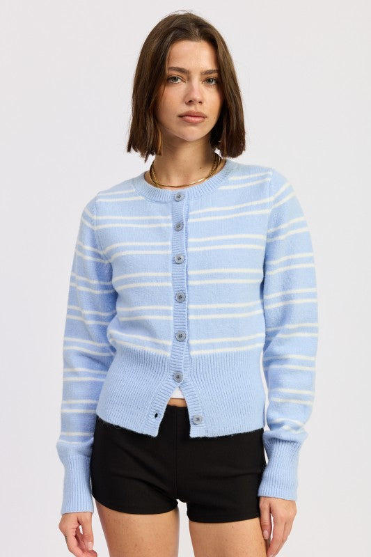 SKY BLUE STRIPE Button Down Striped Cardigan | Cardigans Daverri Fashions
