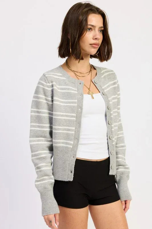 Button Down Striped Cardigan - DAVERRI FASHIONS