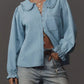 Daverri Fashions Peter Pan Collar Ruffled Denim Shirt - DAVERRI FASHIONS