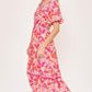 Umgee Floral Notched Puff Sleeve Midi Dress Midi Dresses