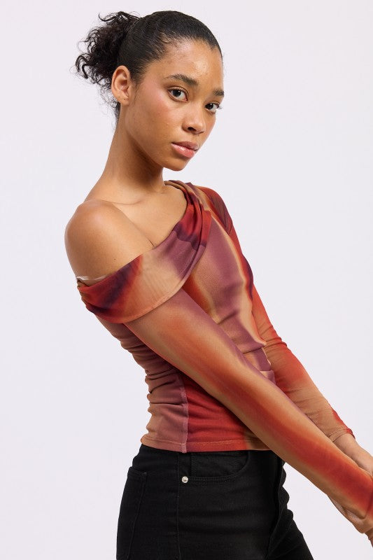 Asymmetrical Off Shoulder Mesh Top | Tops Daverri Fashions