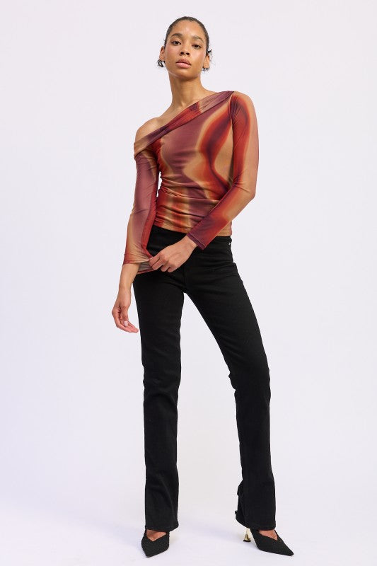 Asymmetrical Off Shoulder Mesh Top | Tops Daverri Fashions