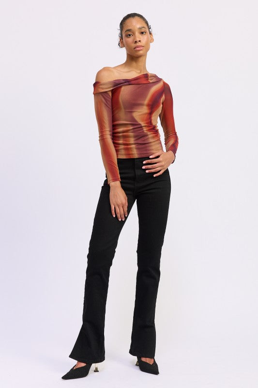 Asymmetrical Off Shoulder Mesh Top | Tops Daverri Fashions