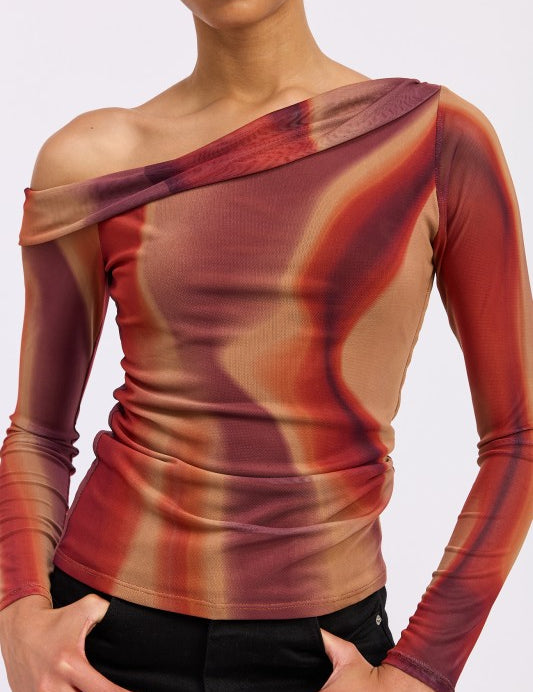 Asymmetrical Off Shoulder Mesh Top | Tops Daverri Fashions