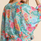 Umgee USA Full Size Floral Print Smocked Back Hem V-Neck Blouse Blouses
