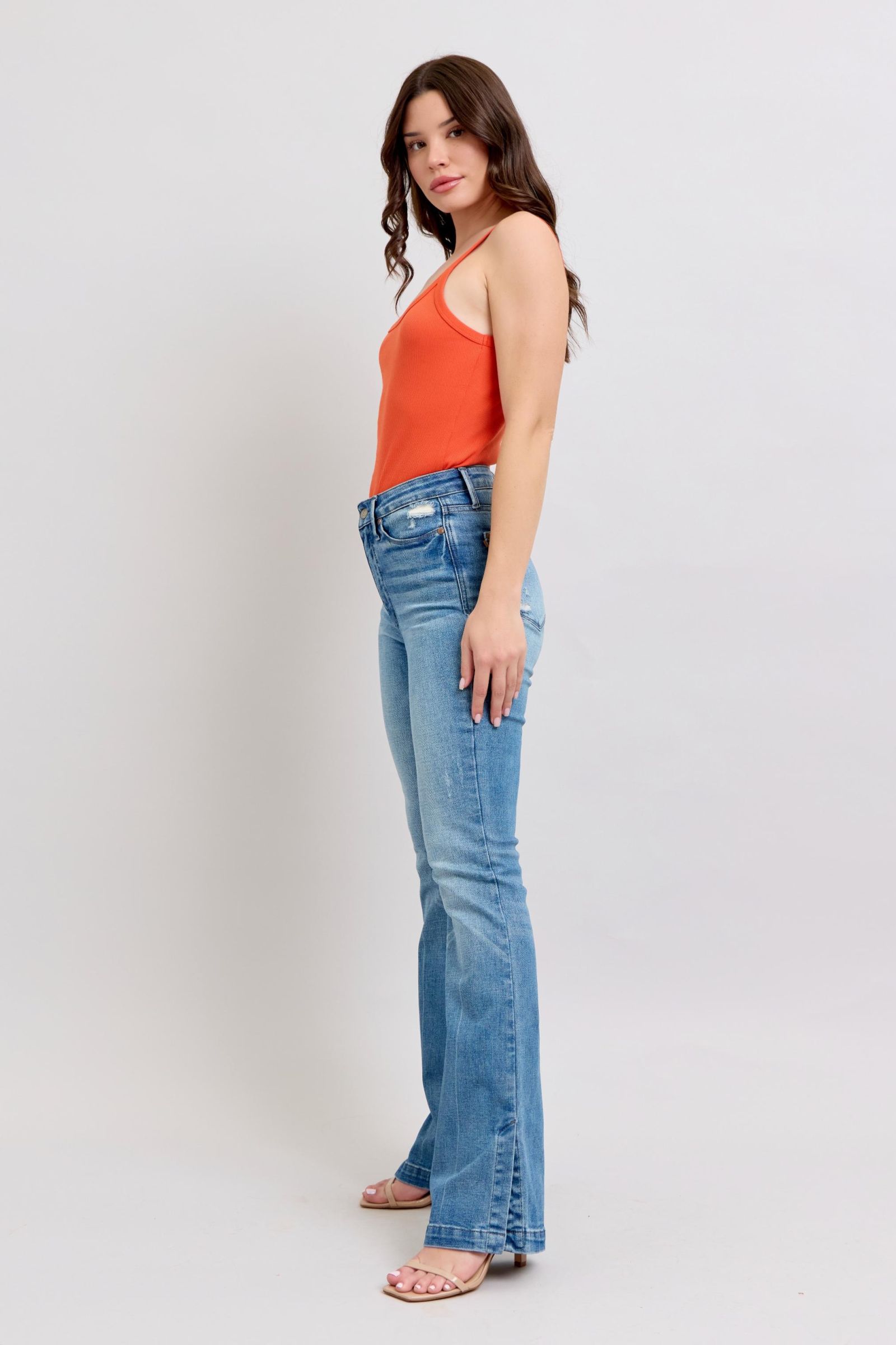 Judy Blue HW Tummy Control Vintage Wash Side Slit Slim Boot Jeans