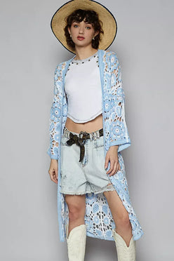 POL Open Front Crochet Cardigan with Knit Weave Patterns - DAVERRI FASHIONS