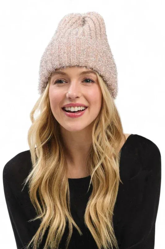Lurex Fuzzy Winter Beanie - DAVERRI FASHIONS
