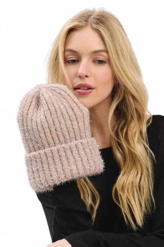 Lurex Fuzzy Winter Beanie - DAVERRI FASHIONS