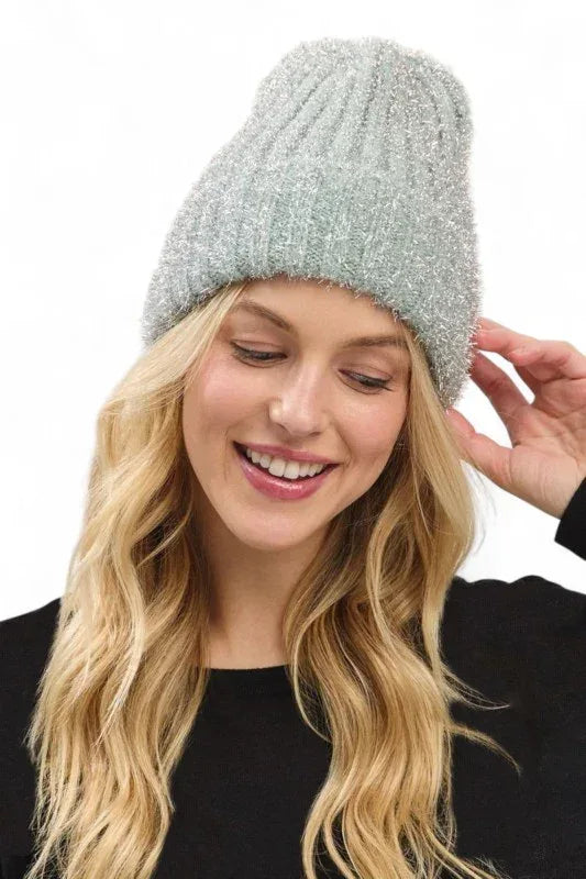 Lurex Fuzzy Winter Beanie - DAVERRI FASHIONS