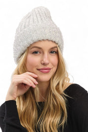 Ivory O S Lurex Fuzzy Winter Beanie | Daverri Fashions