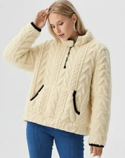 Cream Fleece Zip-Up Pullover | Pullovers Daverri Fashions