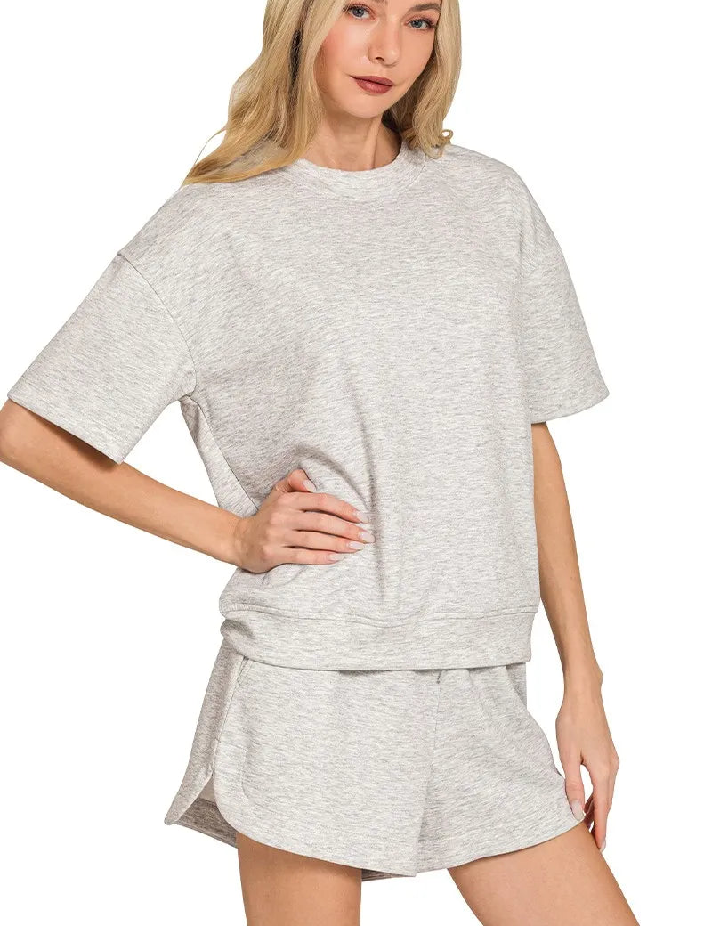 Zenana Scuba Short Sleeve Top & Shorts Set | Loungewear Sets Daverri Fashions