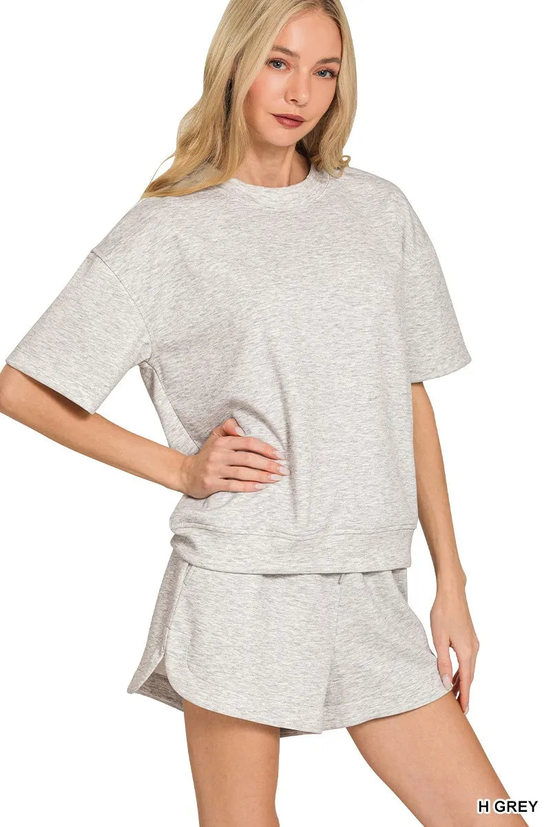 Zenana Scuba Short Sleeve Top & Shorts Set | Loungewear Sets Daverri Fashions