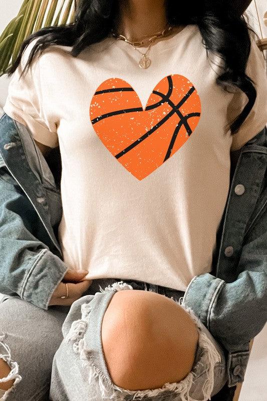 Distressed Basketball Hearts Sports Graphic Tee Cream Graphic Tees