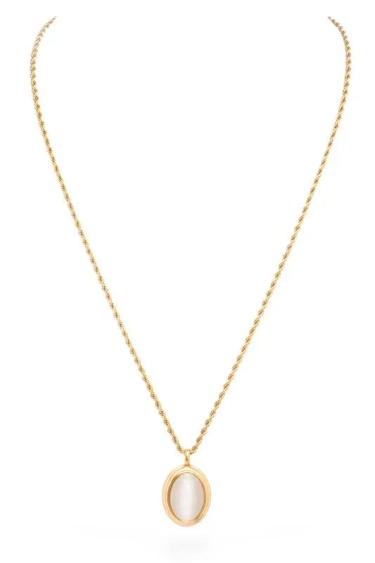 Opal Stone Pendant Stainless Steel Necklae - DAVERRI FASHIONS