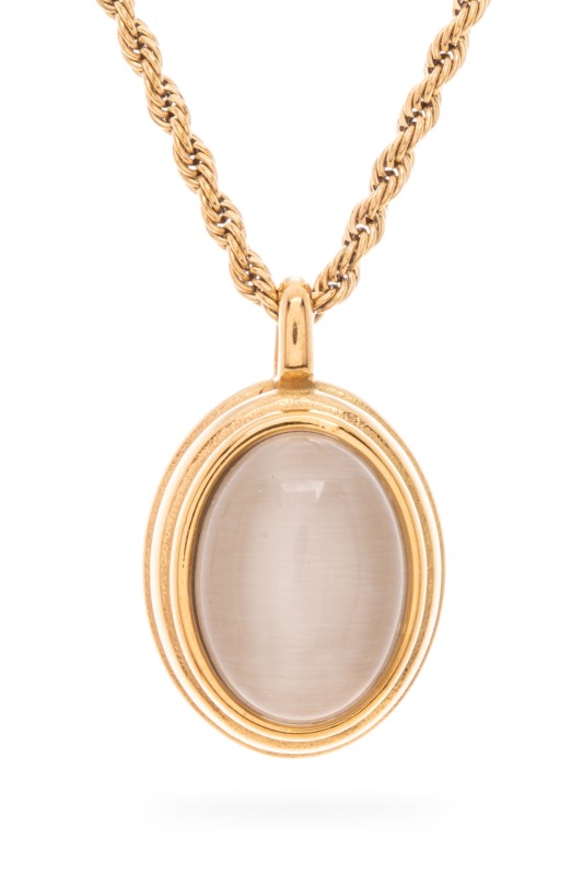 Gold O S Opal Stone Pendant Stainless Steel Necklae | Necklaces Daverri Fashions