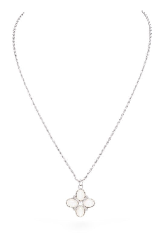 Opal Clover Stone Pendant Necklace | Necklaces Daverri Fashions