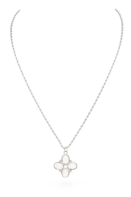 Opal Clover Stone Pendant Necklace - DAVERRI FASHIONS