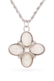 Rhodium O S Opal Clover Stone Pendant Necklace | Necklaces Daverri Fashions