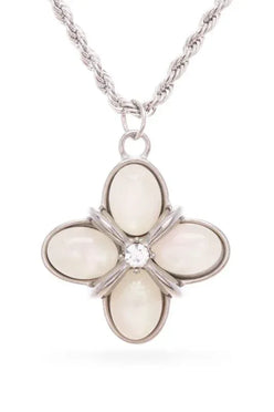 Opal Clover Stone Pendant Necklace - DAVERRI FASHIONS